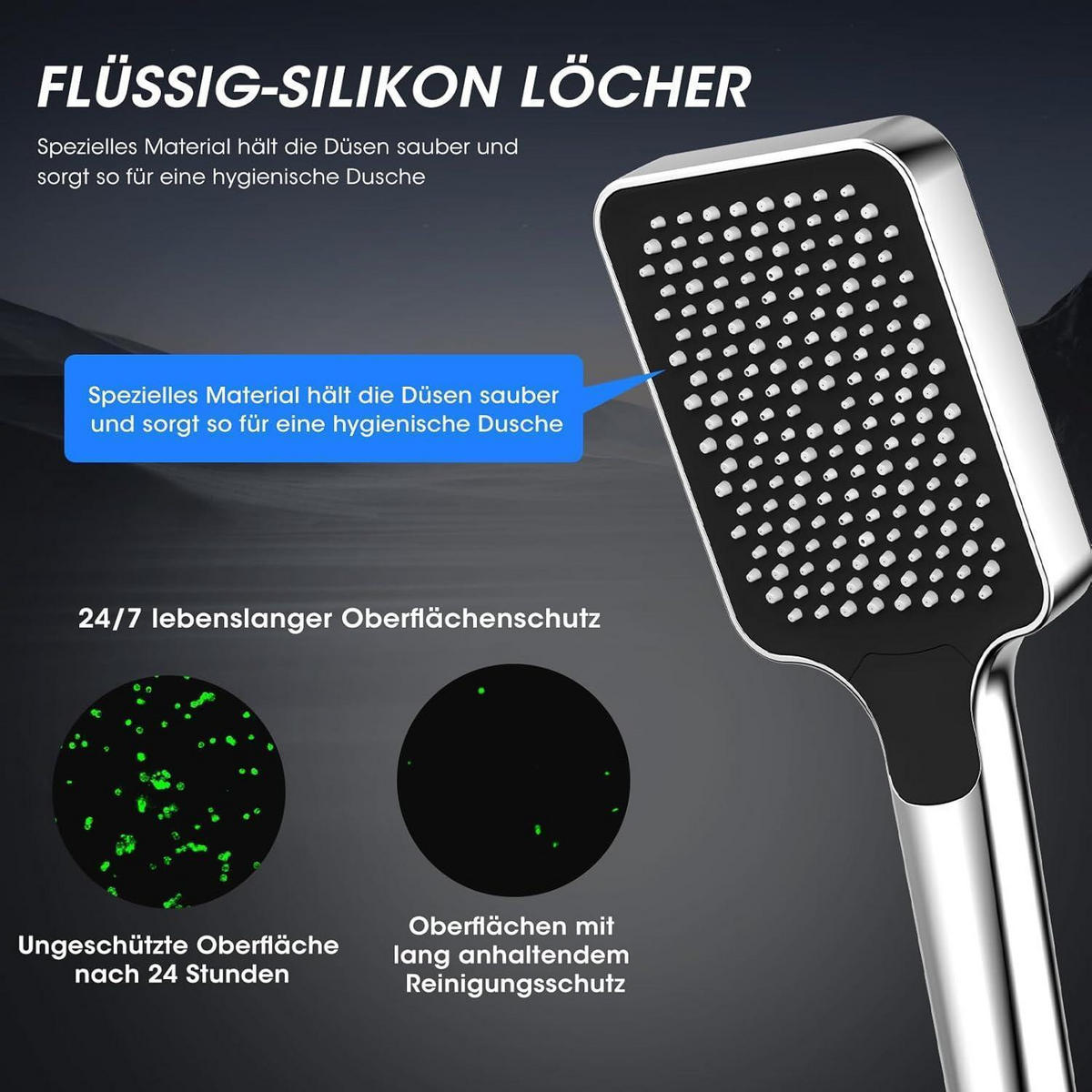 DUSCHKOPF mit Schlauch 2M Hochdruck Regendusche Wassersparend Silber - Silberfarben, Metall (19/12.7/28.5cm)