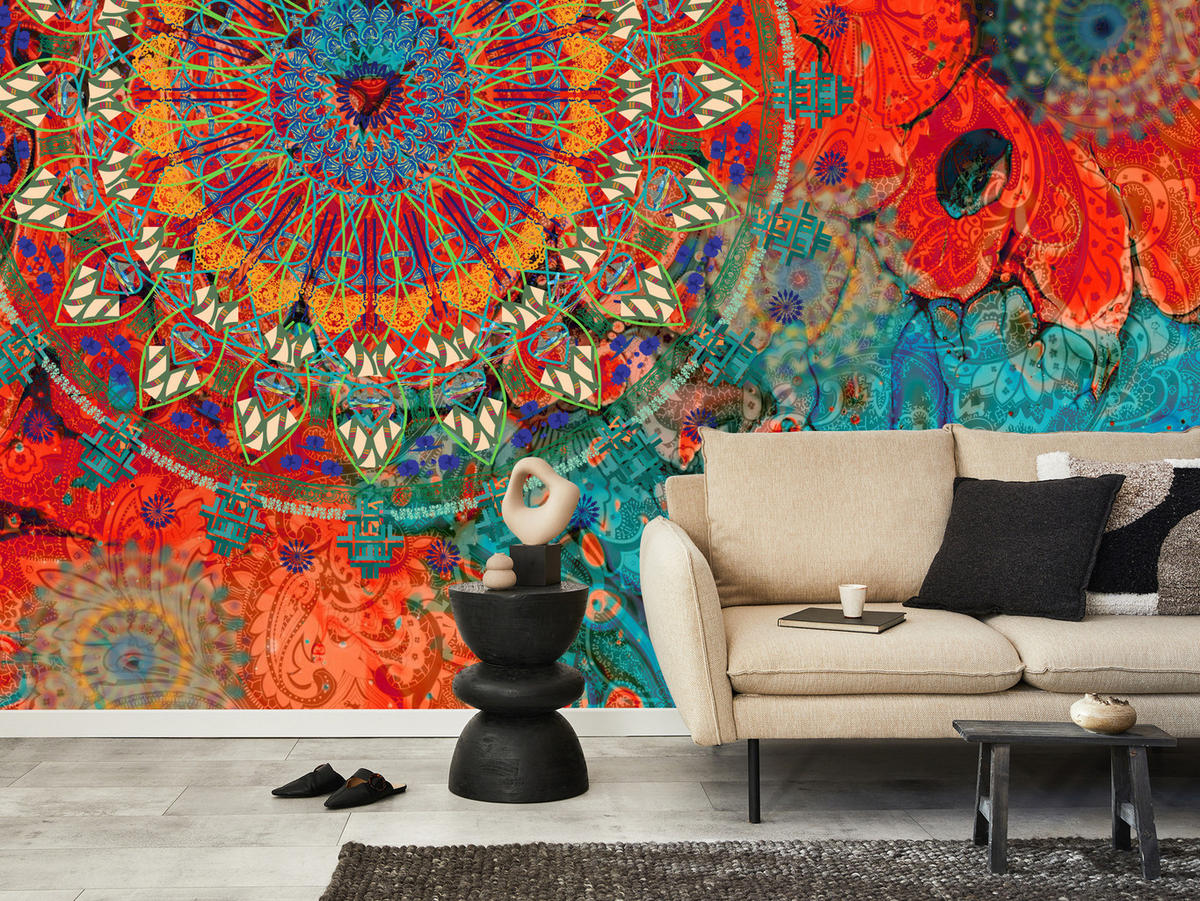 FOTOTAPETE für Wohnzimmer Farbenfrohe Mandalas Abstraktion Muster 500x350 - Multicolor, Papier (500/350cm) - Muralo