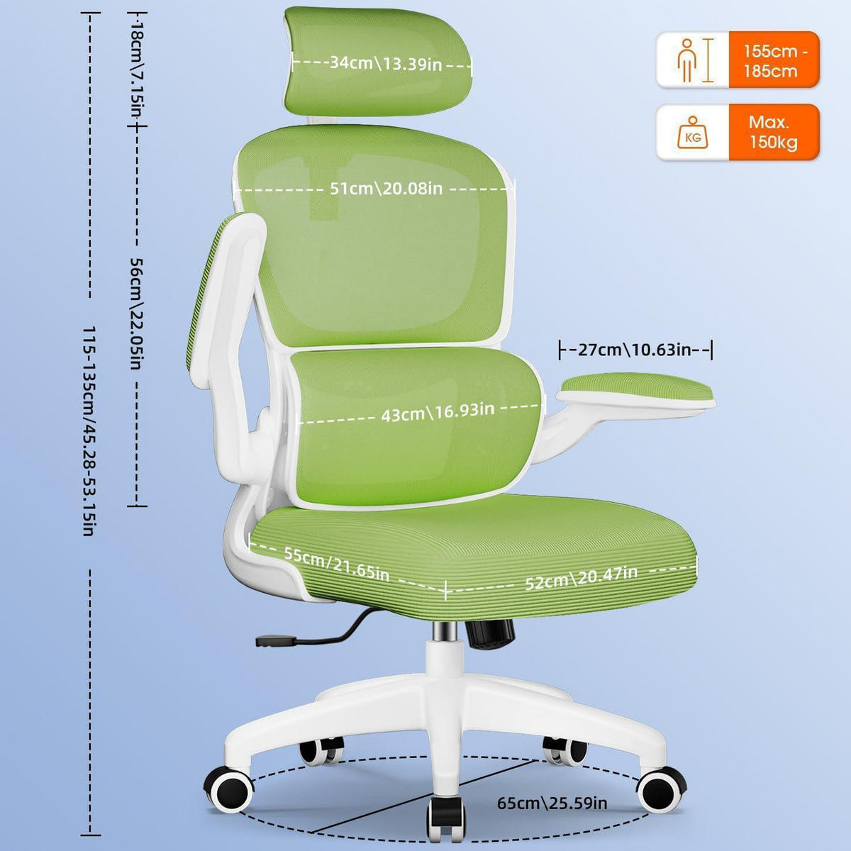 BÜROSTUHL Ergonomisch mit Lendenwirbelstütze Grün - Grün, Textil (65/135/65cm)