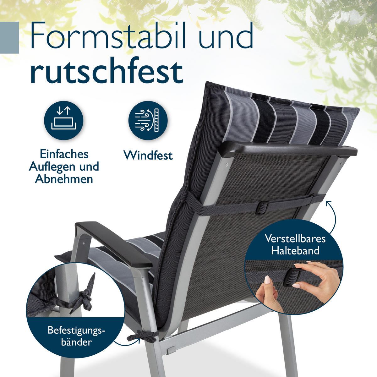 NIEDERLEHNERAUFLAGE Sun-NL 105/50/8cm Anthrazit-Gestreift - Multicolor, Textil (50/8/105cm) - Beautissu 