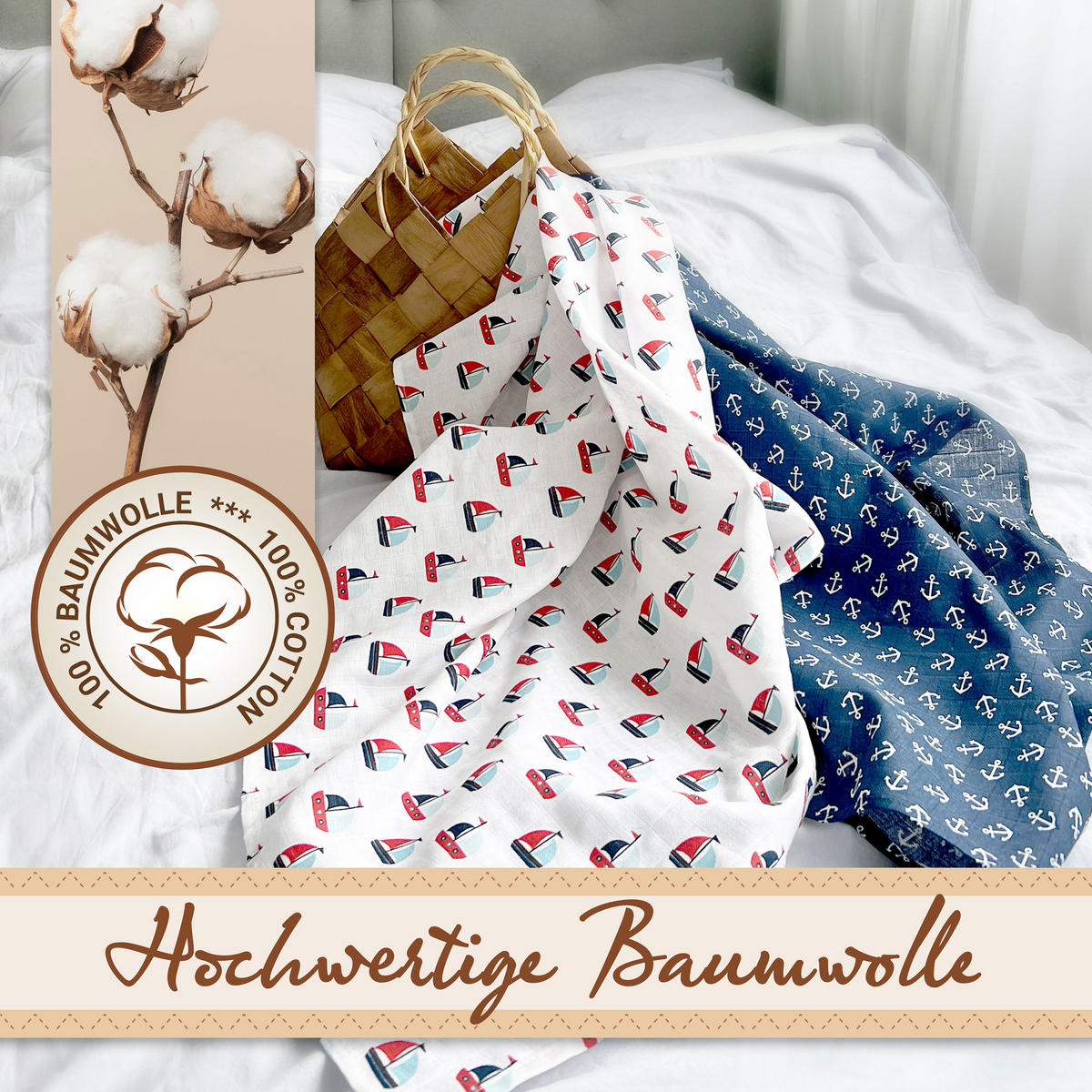 SPUCKTÜCHER, 2er-Set, 120x120 cm, 100% Baumwolle, farblich sortiert - Multicolor, Textil (120/120cm) - Zollner