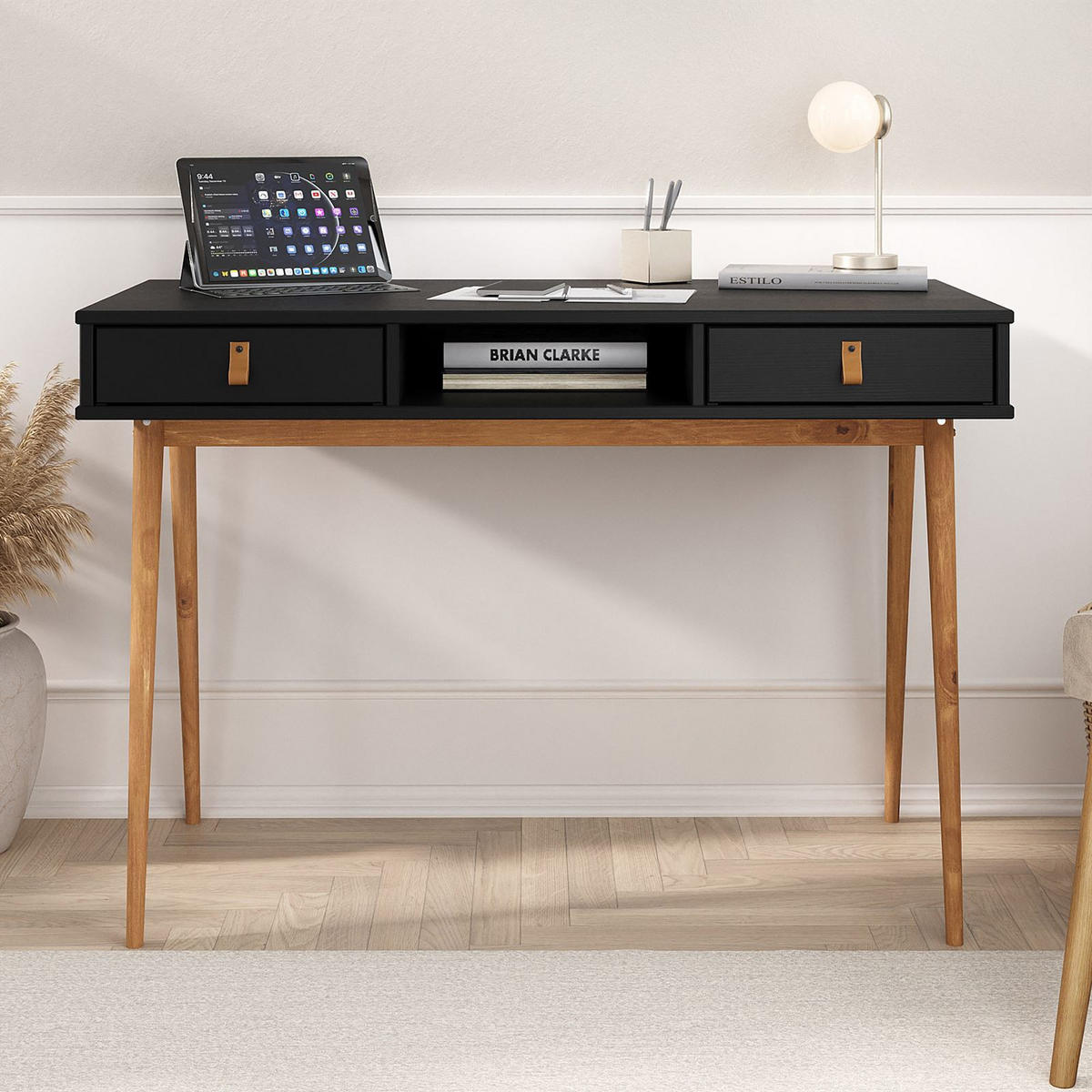 SCHREIBTISCH KIM schwarz/Eiche - Eichefarben/Schwarz, Holz (50/110/76cm) - IDIMEX