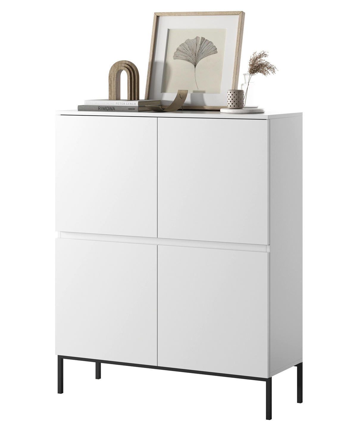 HIGHBOARD Bemmi Weiß mit schwarzen Beinen Hochkommode 4-türig 100 cm - Schwarz/Weiß, Holzwerkstoff/Metall (100/122/35cm) - Selsey