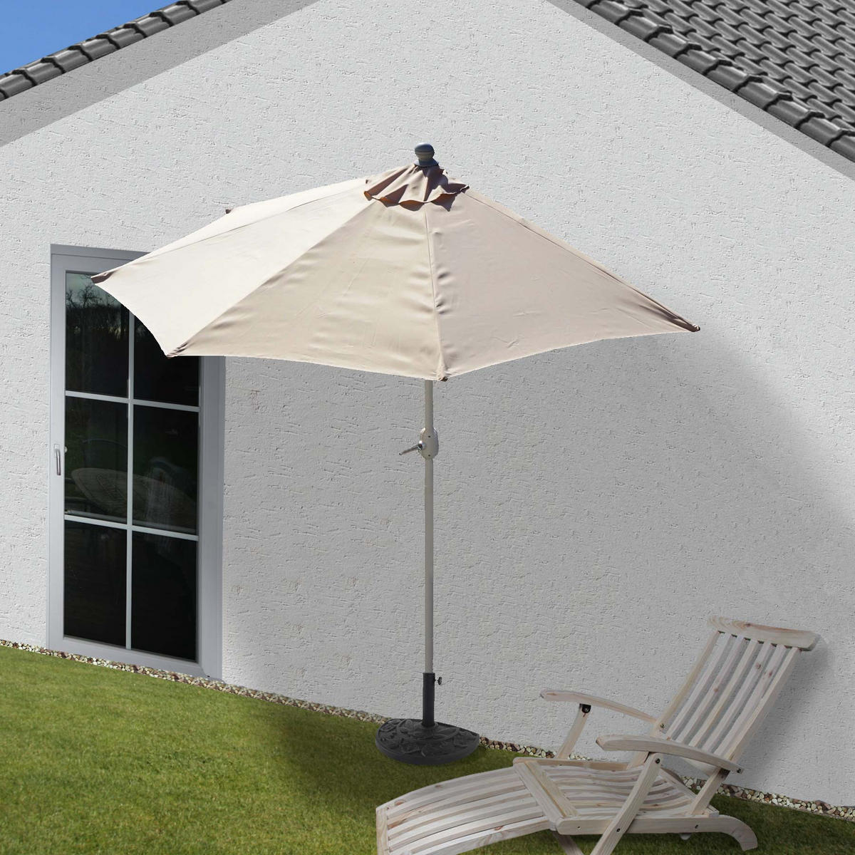 SONNENSCHIRM HALBRUND UV 50+ Cremeweiß - Weiß, Textil (285/145cm) - MCW