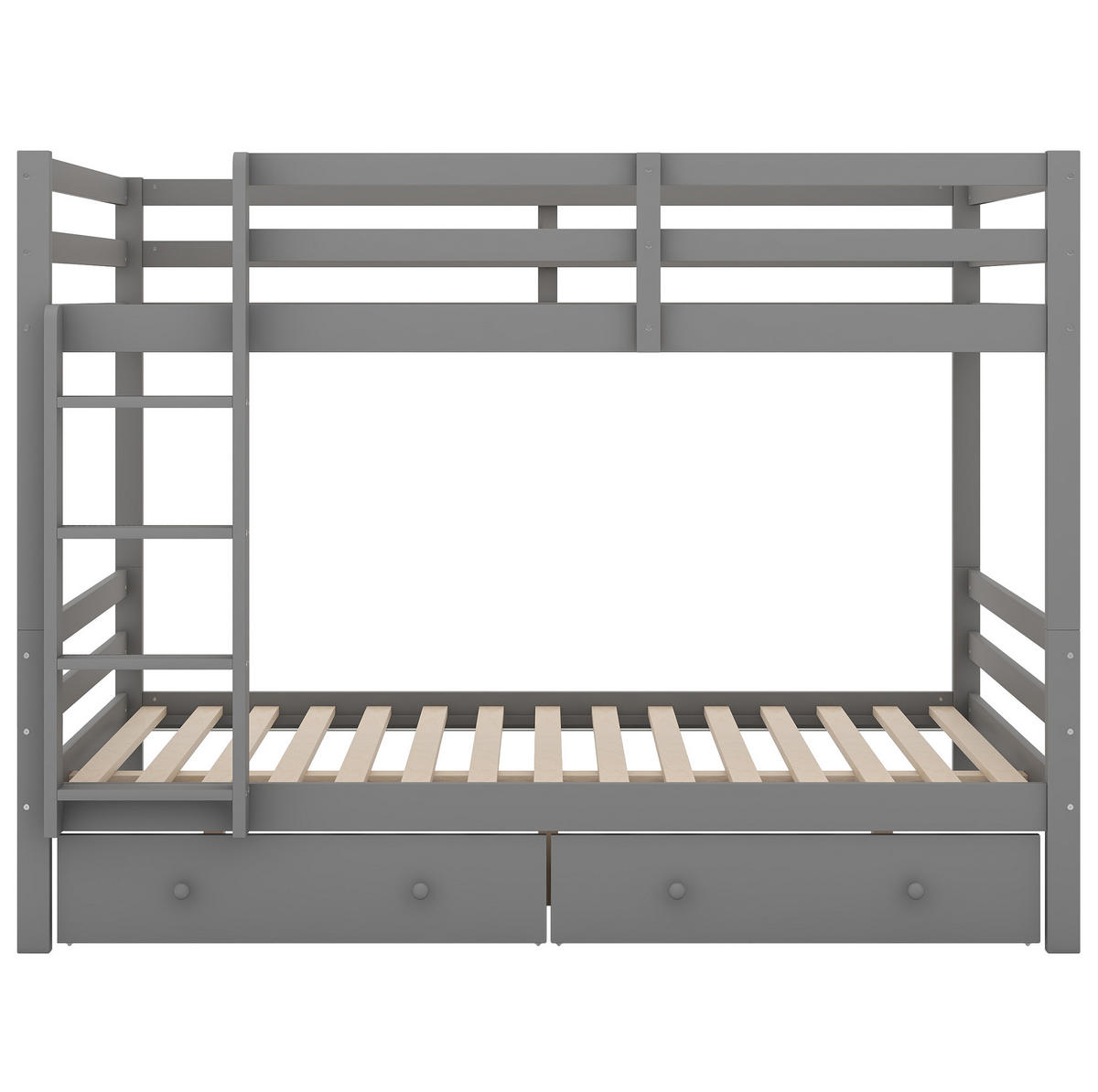 ETAGENBETT aus Kiefernholz 140x200 cm Grau mit Schubladen, Stauraum und hohem Geländer - Grau, Holzwerkstoff (140/200cm) - Modfu