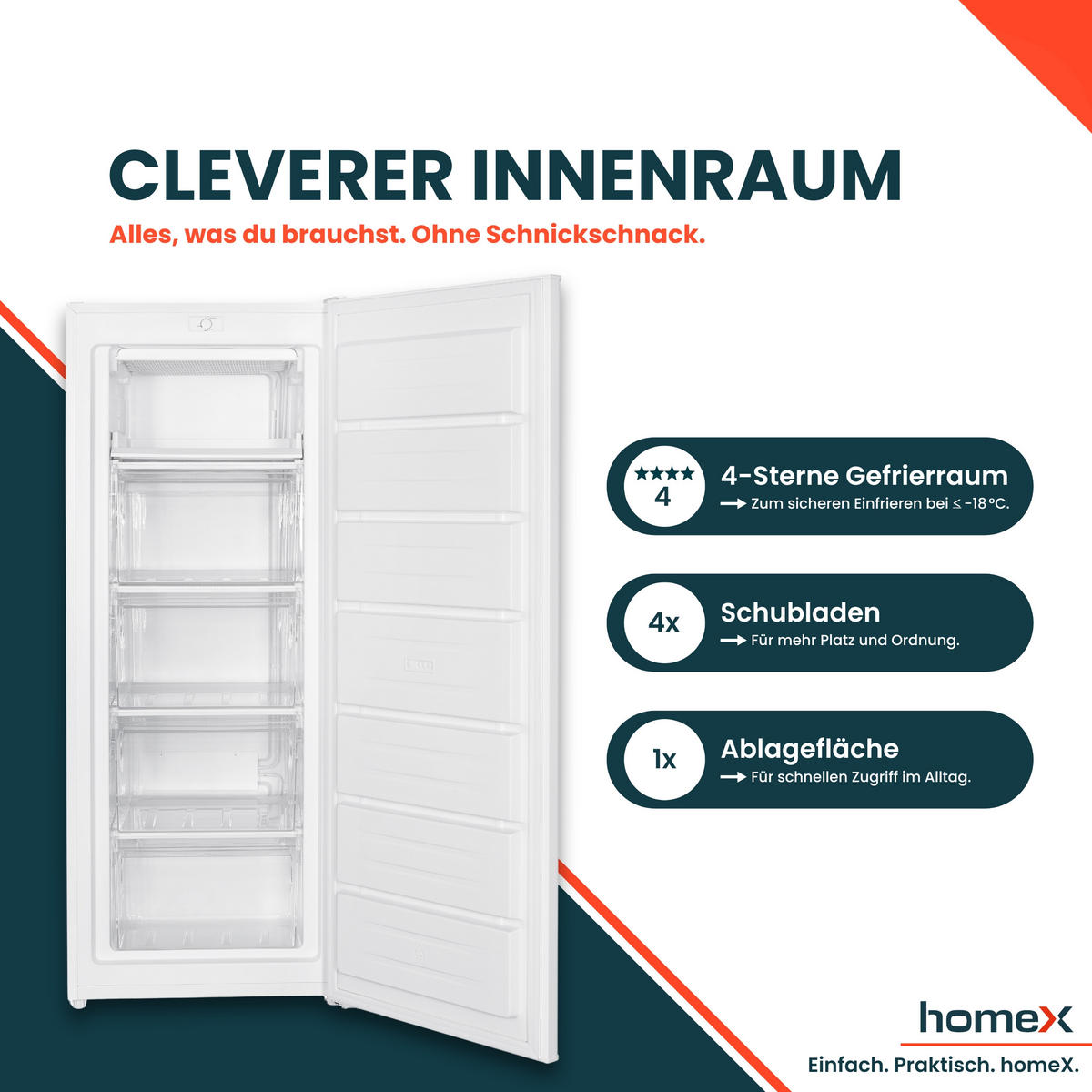 GEFRIERSCHRANK FS1682E-W groß - 168L Nutzinhalt, 4-Sterne Gefrieren, Freezer, leise 37 dB, weiß - Weiß, Kunststoff/Metall (54.5/142.5/57.5cm) - homeX