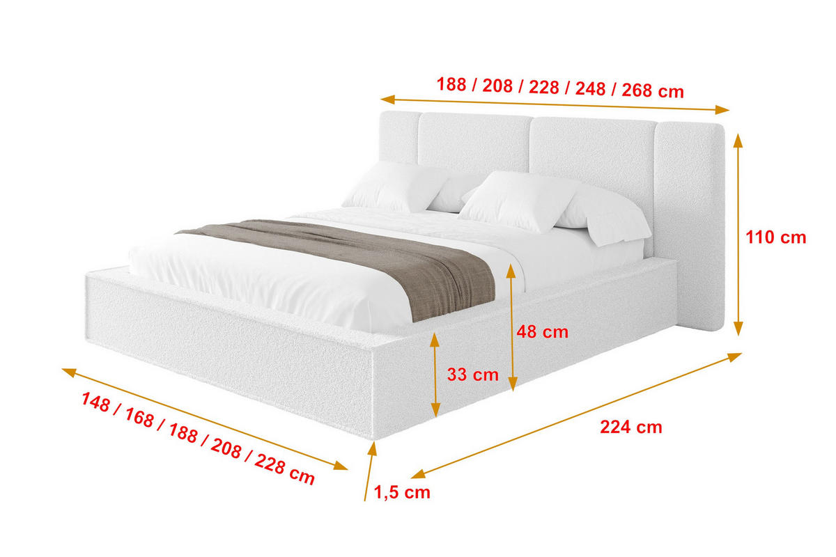 POLSTERBETT mit Bettkasten und Lattenrost, Boxbett ohne Matratze - RIVO 180x200 Weiß - Weiß, Holzwerkstoff/Textil (180/200cm) - ALTDECOR