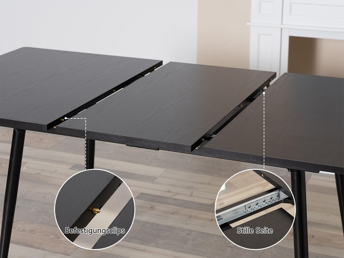 ESSGRUPPE mit ausziehbarem Tisch und 4 Stühlen in Wildlederoptik, Braun - Multicolor/Schwarz, Metall (47/81/45.5cm) - Meubles Cosy