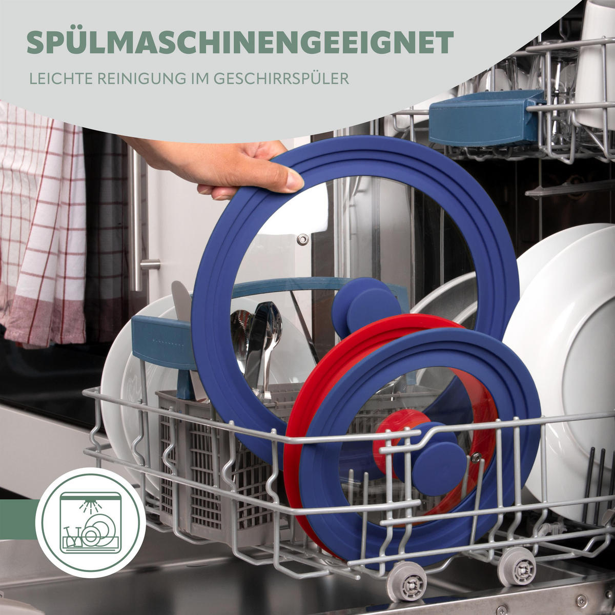 UNIVERSAL-GLASDECKEL, 30/32/34 cm, blau groß - Blau, Glas (34/34/6cm) - bremermann