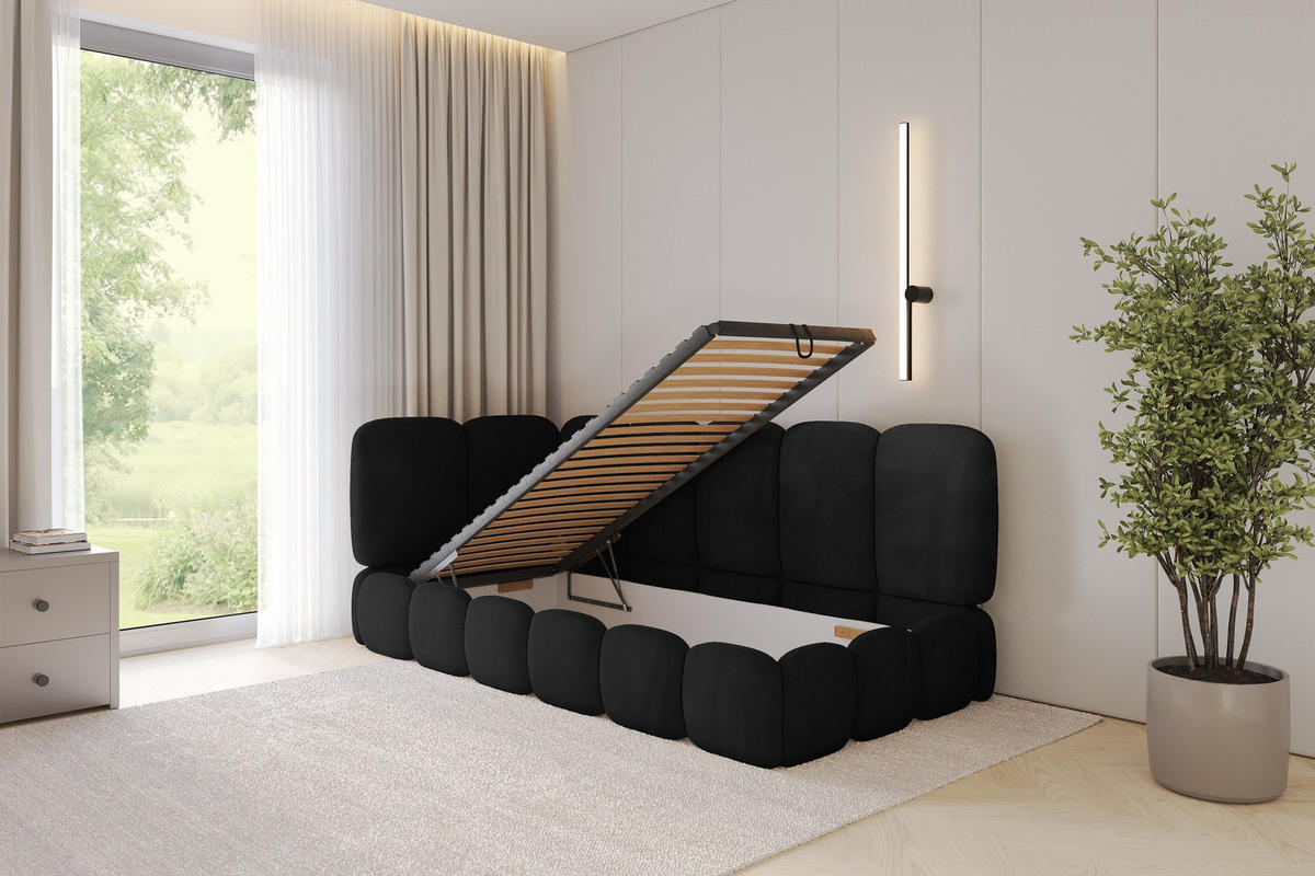 EINZELLBETT Jugendbett mit Bettkasten, Rechts - AVRY 100x200 Schwarz - Anthrazit/Schwarz, Holzwerkstoff/Textil (100/200cm) - ALTDECOR