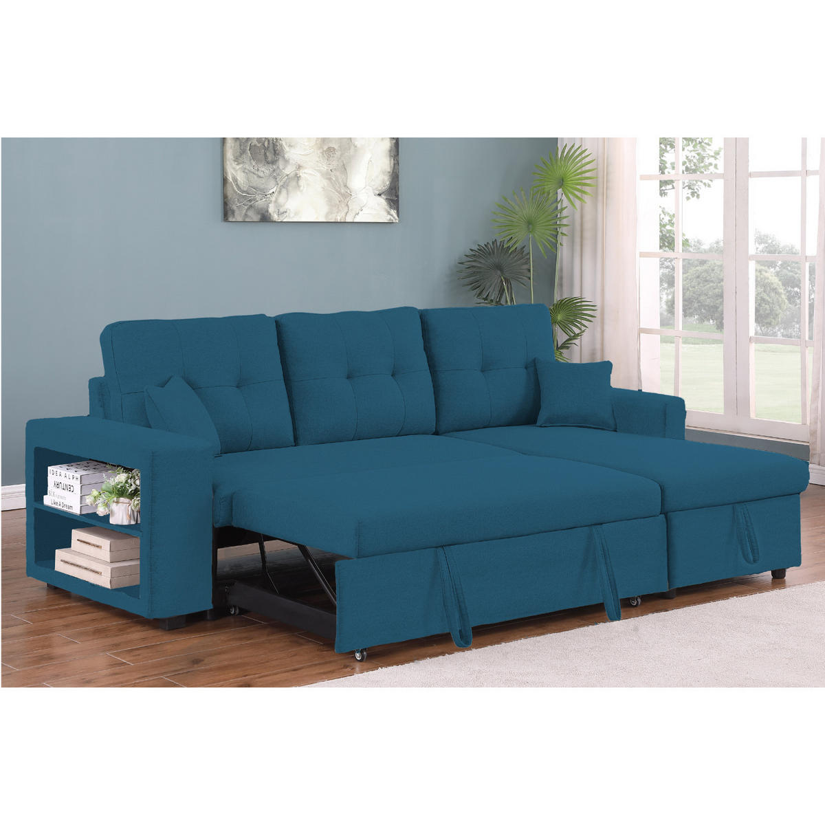 ECKSOFA glasgow blau 4-sitzer stoff - Blau, Holz (233/113cm) - Concept Usine