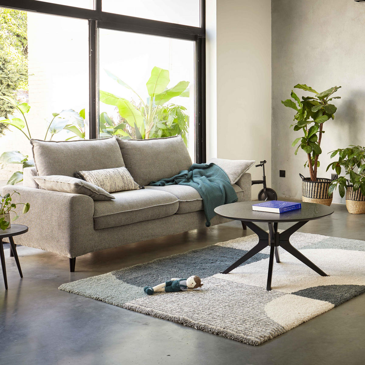 3-SITZER-SOFA, Stoff, Grau - Grau, Textil (97/88/205cm) - Oviala