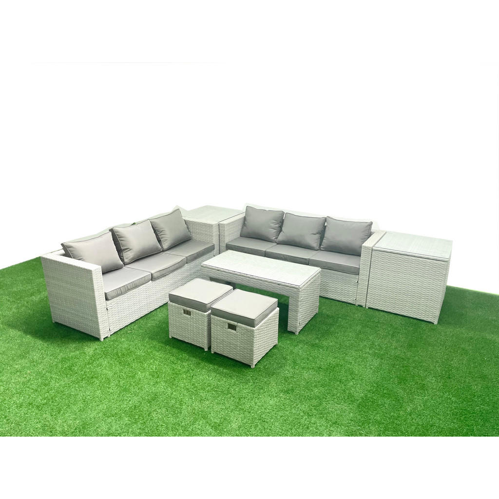 Thumbnail - Fimous Gartensofa, Hellgrau, Metall, Kunststoff, Glas, 8-Sitzer, Füllung: Schaumstoff, rechteckig, Loungemöbel, Loungemö...