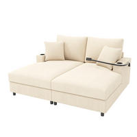 SCHLAFSOFA 163/140/82 cm in Beige – mit USB-Anschluss und Getränkehaltern - Beige, Textil (140/82/163cm) - BEAOK