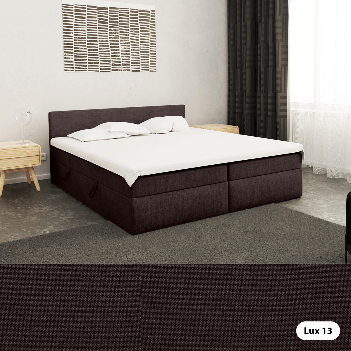 BOXBETT mit Kopfteil Menorca 200x200 cm, Dunkelbraun - Braun, Textil (200/200cm) - Meblito