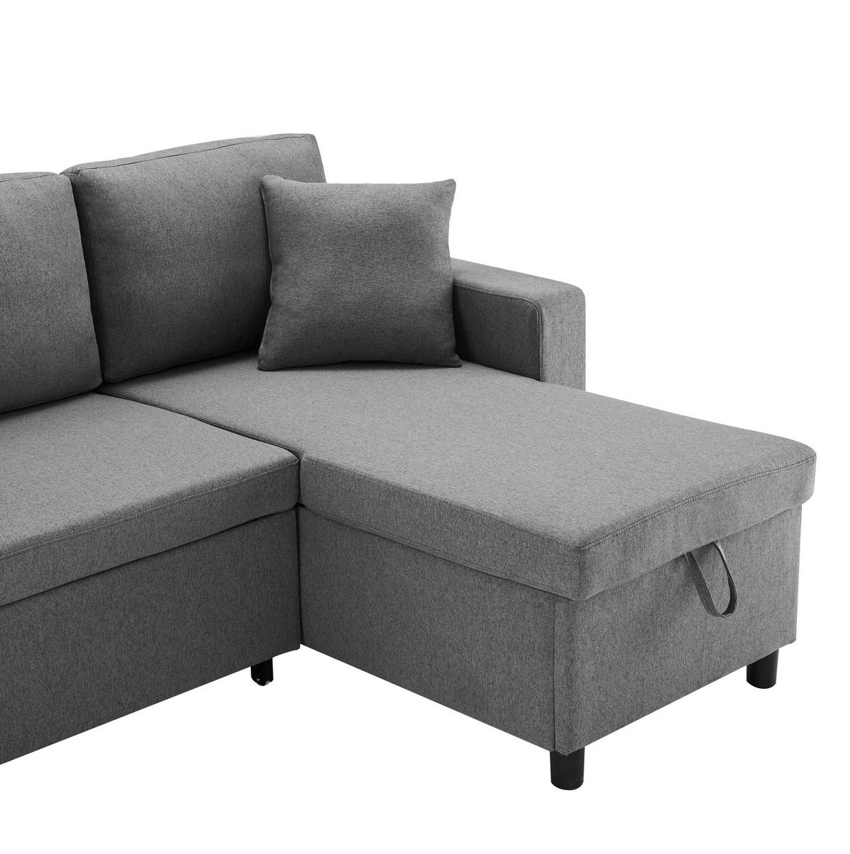 ECKSOFA L-Form mit Stauraum und Chaiselongue Dunkelgrau 219,5/142,5/83 cm - Dunkelgrau, Textil (219.5/142.5cm) - OKWISH