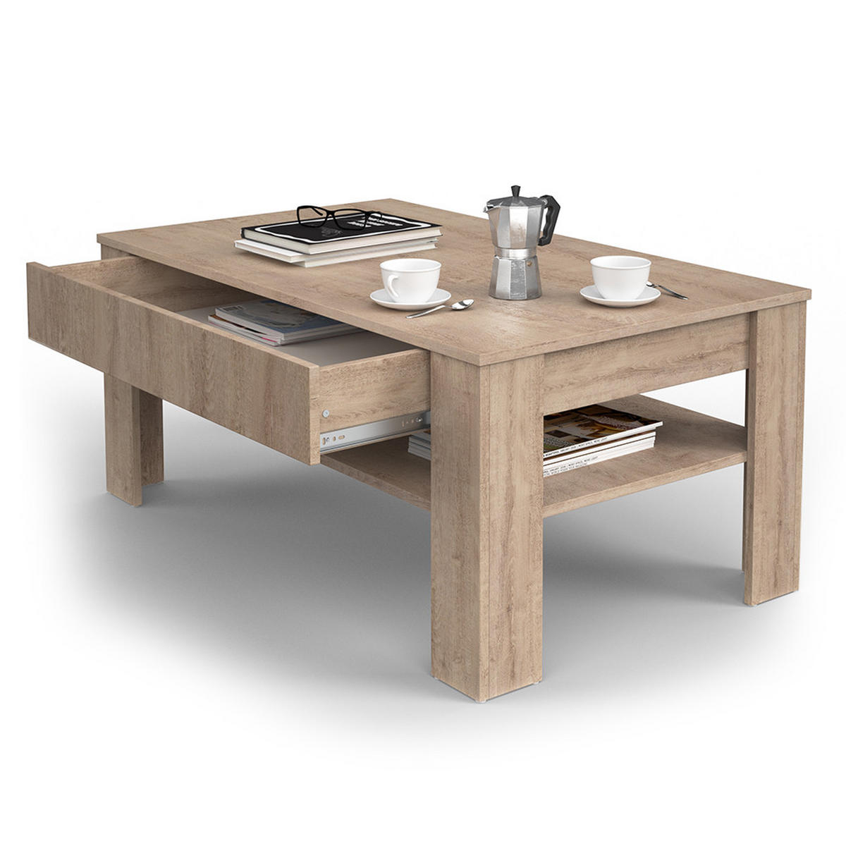 COUCHTISCH Milan Sonoma 92.2 x 65 cm - Sonoma Eiche, Holzwerkstoff (65/92.2/48cm) - Vicco