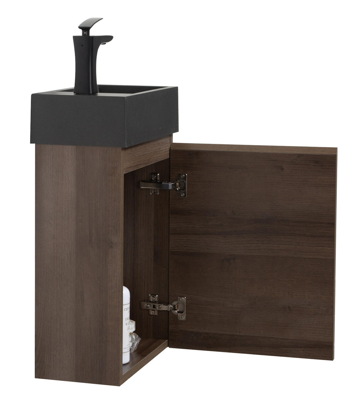 GÄSTE-WC-MÖBELSET Angela 2 Teile Braun Eiche - Schwarze Waschbecken - 40 x 22 x 64 cm - Eichefarben/Schwarz, Holz (40/52/22cm) - Badplaats