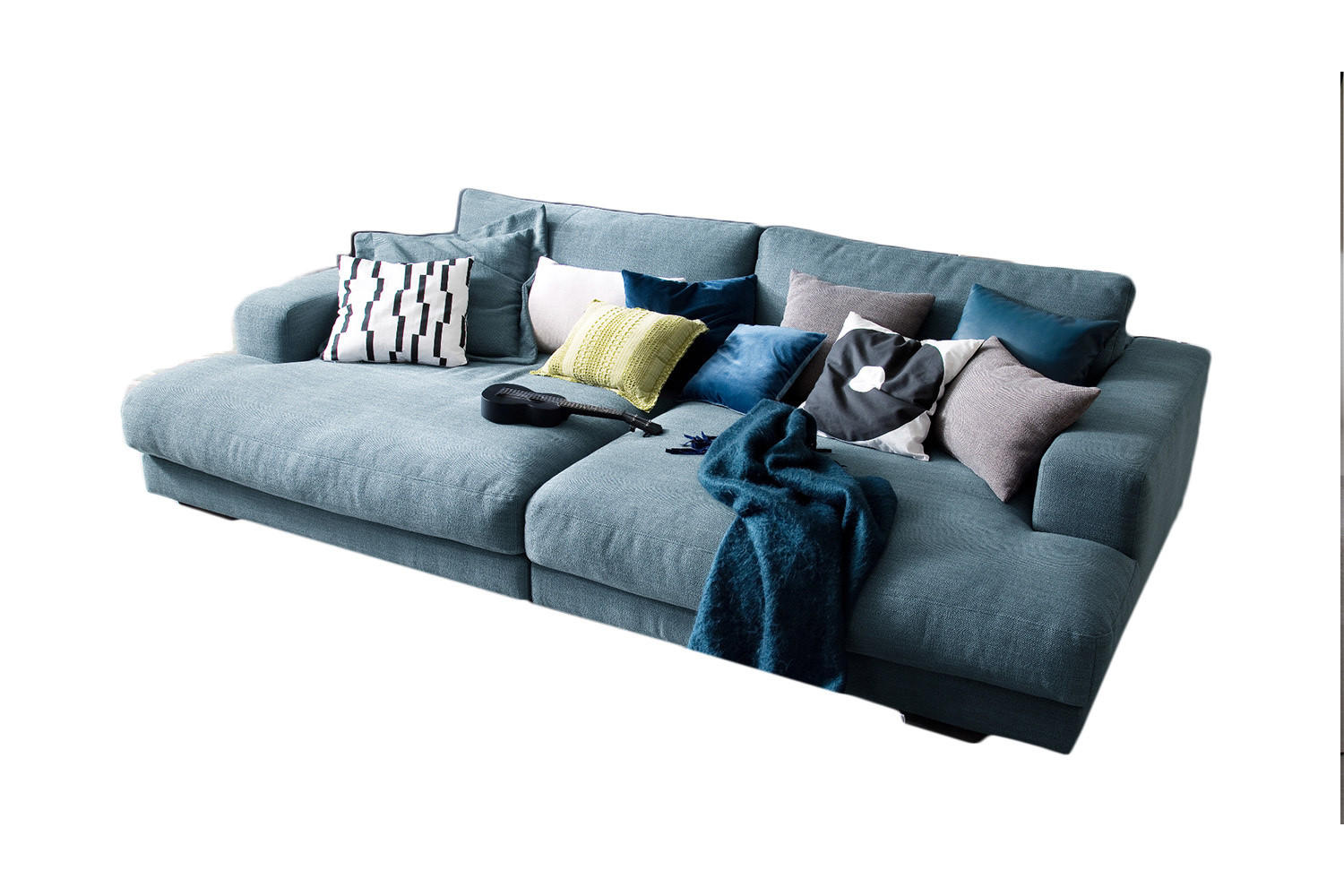 BIG SOFA MADELINE Petrol Webstoff - Petrol/Schwarz, Kunststoff/Textil (290/85/170cm) - KAWOLA