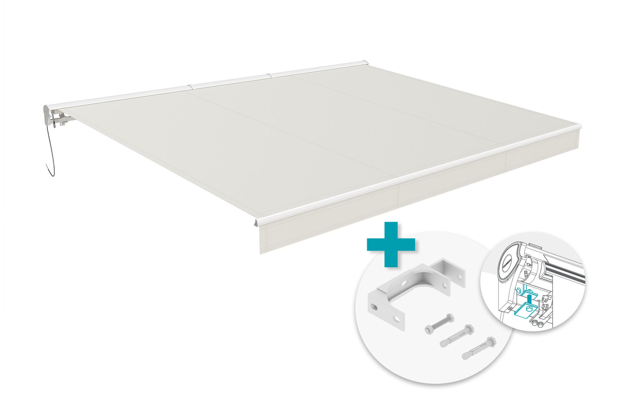 MARKISE motorisiert FAZZIO 4x3m – Weißes Gestell, beiger Stoff mit Deckenbefestigung - Beige, Textil (394/218/300cm) - Casanoov