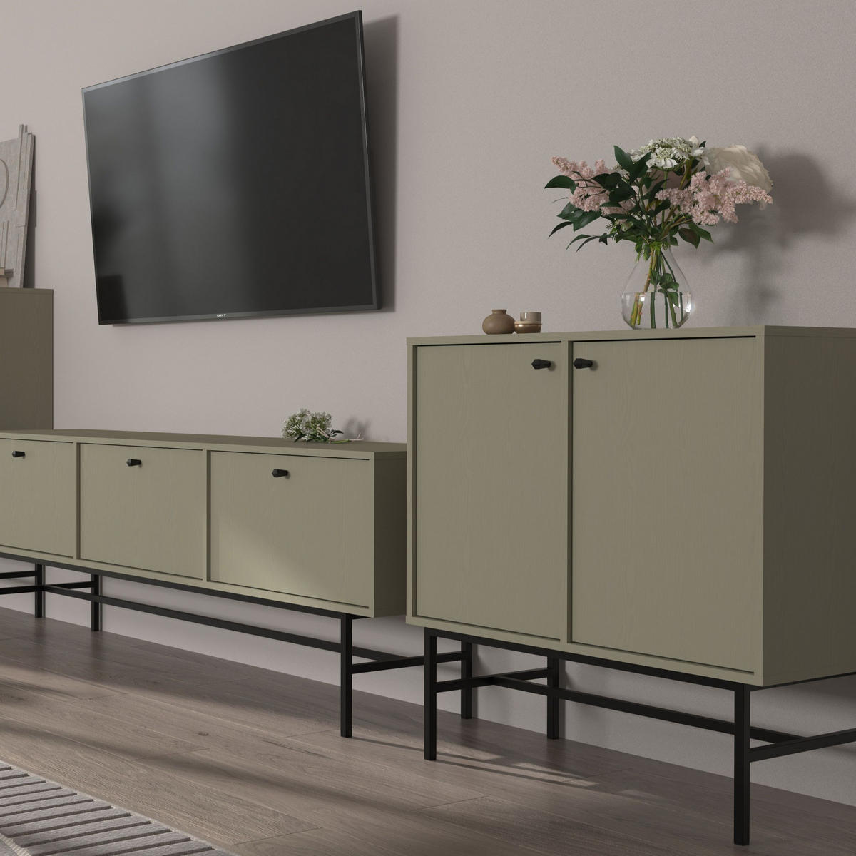KOMMODE TORINO 84/86/41 cm mit 2 Türen Hellgrün - Hellgrün, Holzwerkstoff (84/86/41cm) - MASSENO
