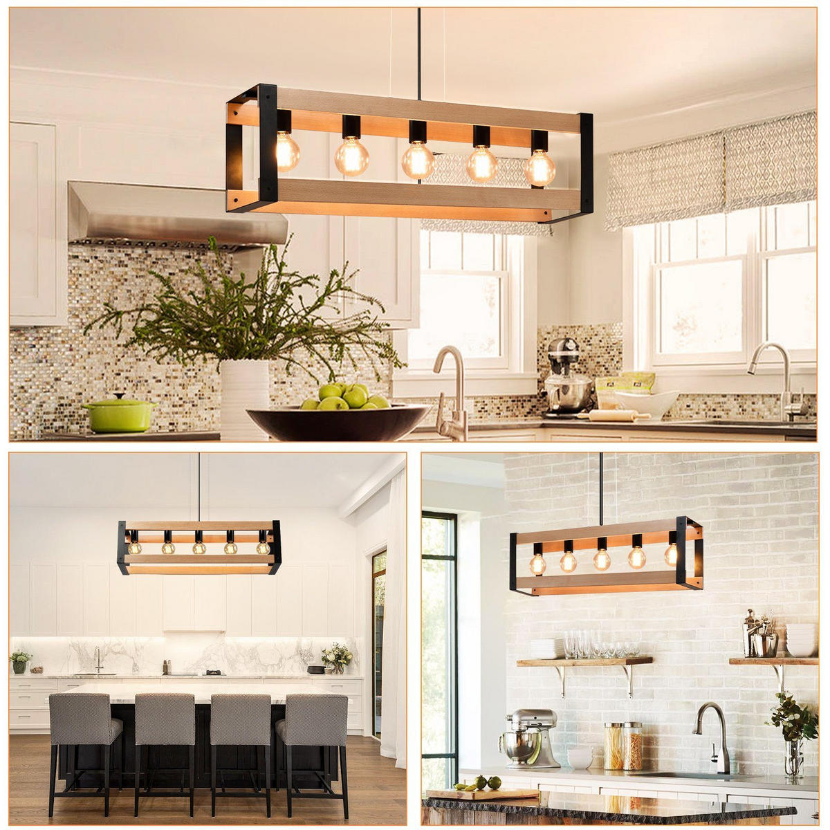 PENDELLEUCHTE Margarete 5-flammig 90/20/150 cm - Braun, Holzwerkstoff (90/20/150cm) - Nettlife