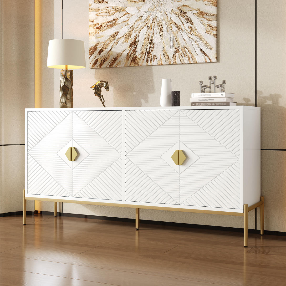 SIDEBOARD 162x40x80 Wohnzimmer Esszimmer Eingang Stauraum - Weiß, Holzwerkstoff (40/80/162cm) - FLIEKS