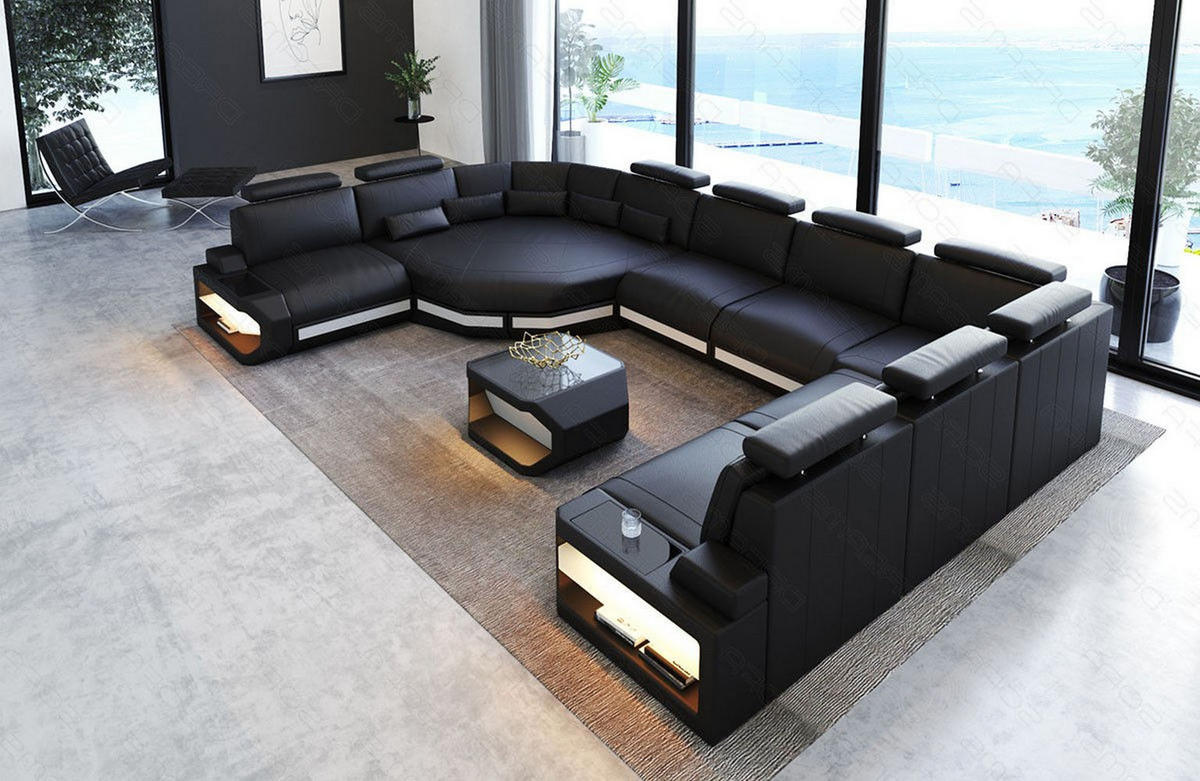 LEDERSOFA Asti L - Schwarz/Weiß, Leder (427/93/280cm) - Sofa Dreams