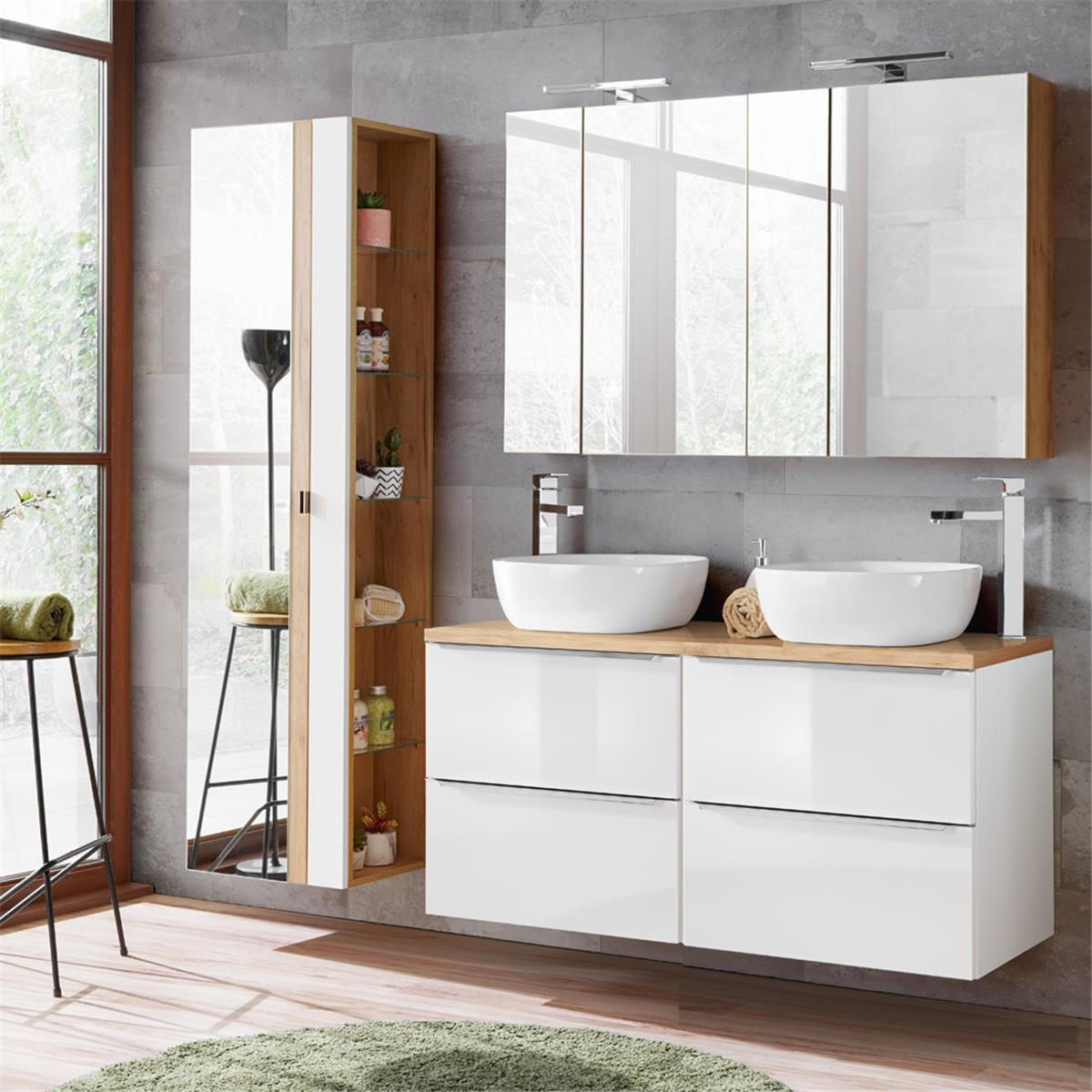 BADMÖBEL-SET 3-TLG. Toskana-56 - Weiß, Holzwerkstoff (180/200/46cm) - Lomado