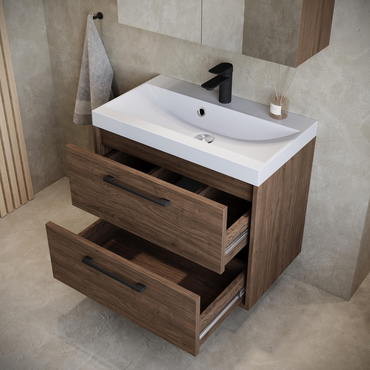 KOUPELNOVÁ SESTAVA Florence 3 díly hnědý ořech - 60 x 35 x 51 cm - barva dubu, dřevo (60/51/35cm) - Badplaats