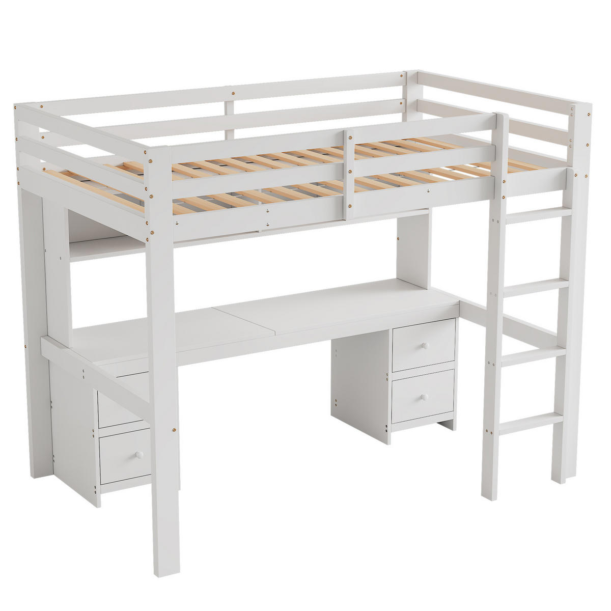 HOCHBETT aus Kiefernholz und MDF 90x200 cm Weiß mit Schreibtisch und Stauraum - Weiß, Holz (90/200cm) - IVMEU