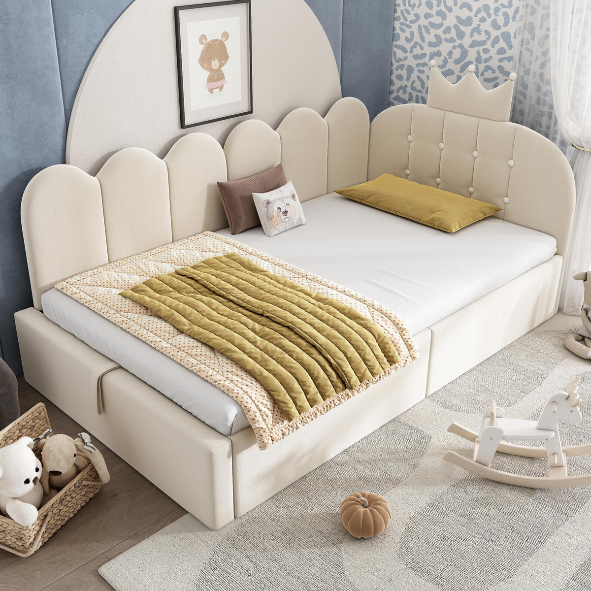 SAMT-POLSTERBETT 90/200 cm mit Bettkasten und gepolstertem Kopfteil in Beige - Beige, Textil (90/200cm) - BEAOK