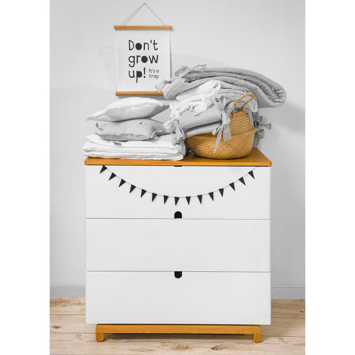 DĚTSKÁ KOMODA Bílá a dřevo - bílá, kompozitní dřevo (90/90/50cm) - Petits-meubles