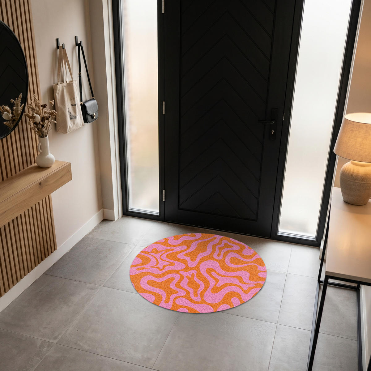 ROHOŽKA Vzor - růžová - oranžová - abstraktní - moderní 90x90 cm - růžová, textil/umělá hmota (90/0.4cm) - MuchoWow