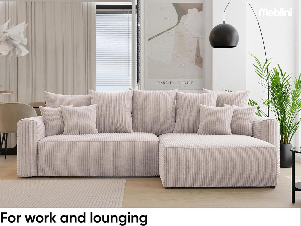 ECKSOFA BALI L - Creme/Schwarz, Holzwerkstoff (260/160cm) - Meblini