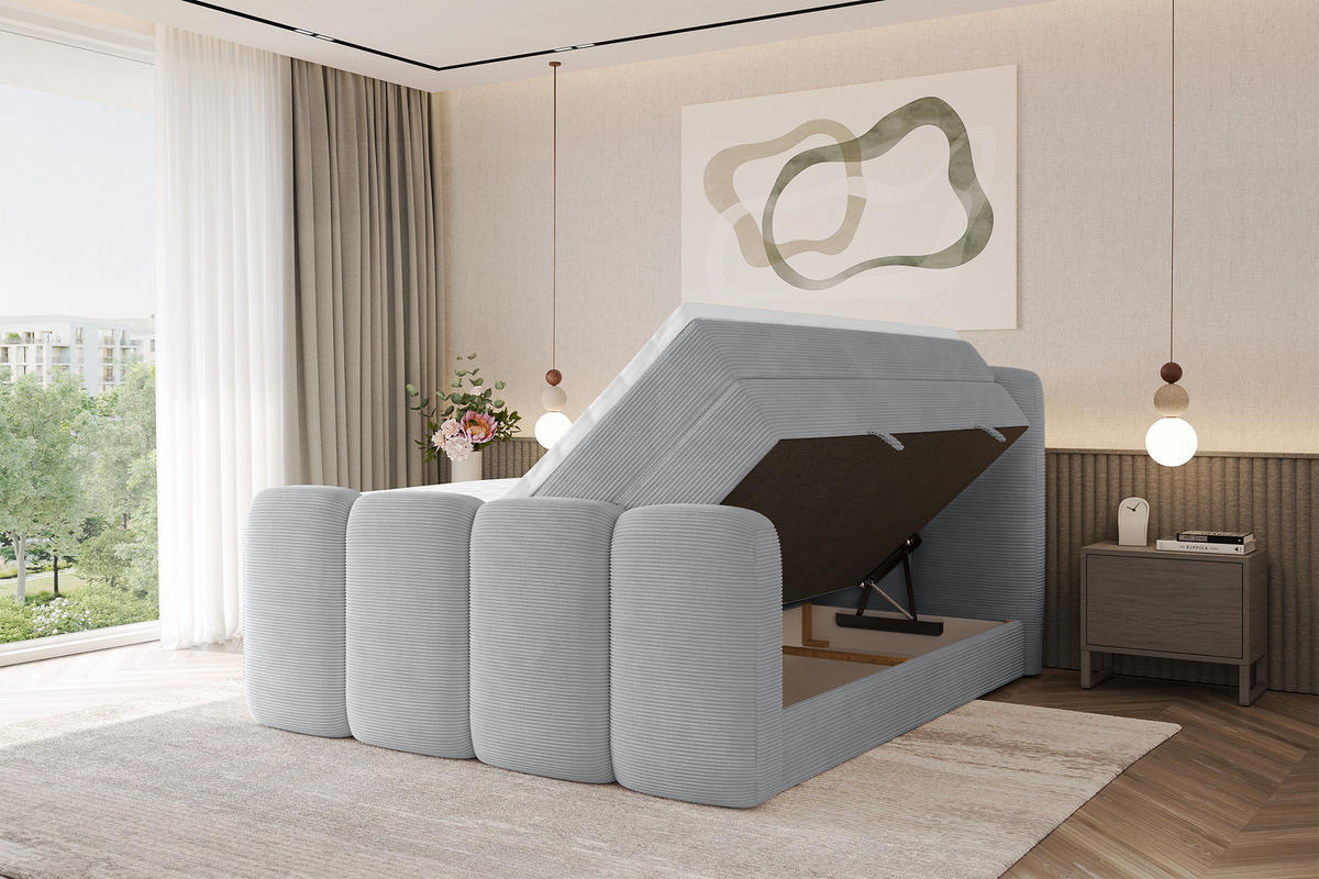 BOXSPRINGBETT mit Matratze H3/H4 - NINA-Z KING - 160x200 cm Grau - Silberfarben, Holzwerkstoff (160/200cm) - ALTDECOR