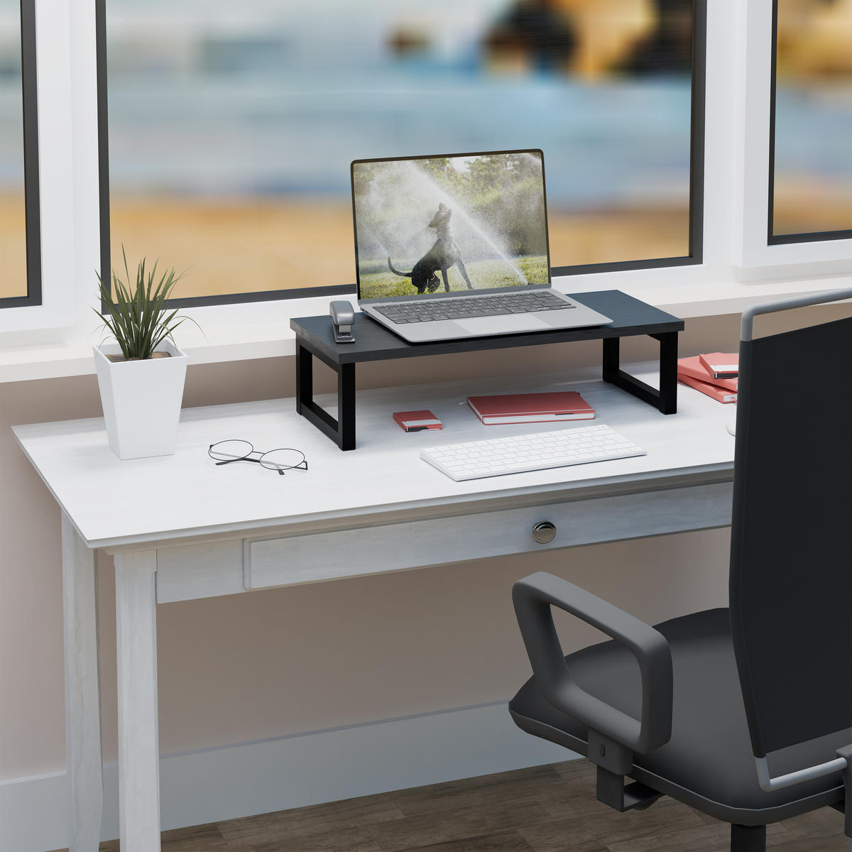 MONITORSTÄNDER Schwarz MDF Eisen 15x55x23 cm - Schwarz, Holzwerkstoff/Metall (23/55/15cm) - Relaxdays