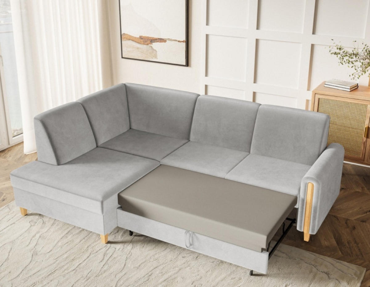 ECKSOFA Grau FLORA Hydrophobe Amon Stoff Links - Grau, Textil (236/172cm) - Sepro Meble