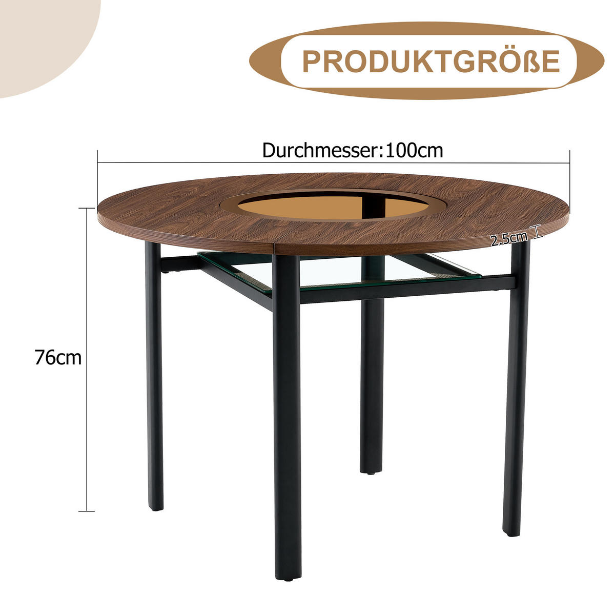 ESSTISCH Braun/Schwarz 100/100/76 cm - Braun, Holz (100/100/76cm) - PANGIVO