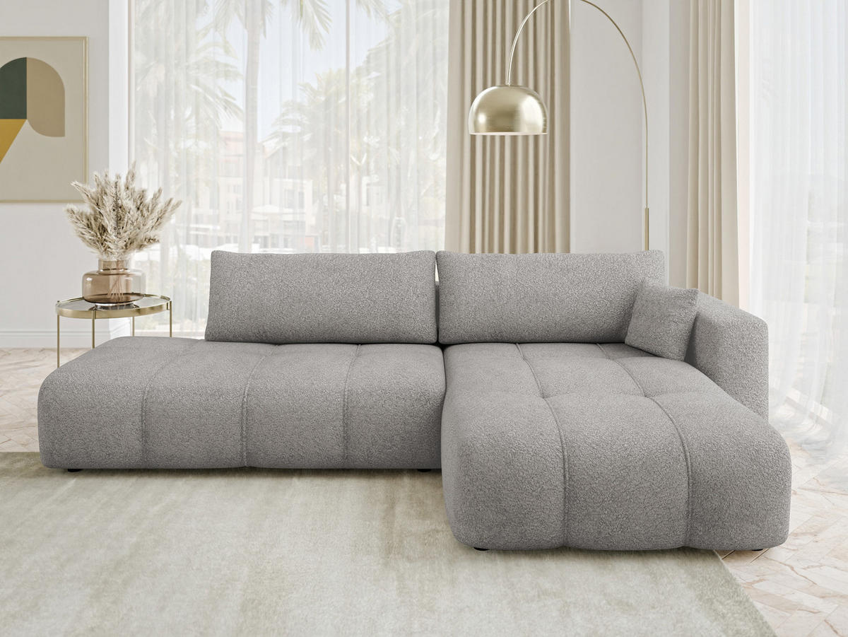 ECKSOFA Furyn O Boucle, Seite: Rechts - Schwarz/Grau, Holzwerkstoff/Kunststoff (262/145cm) - MIRJAN24