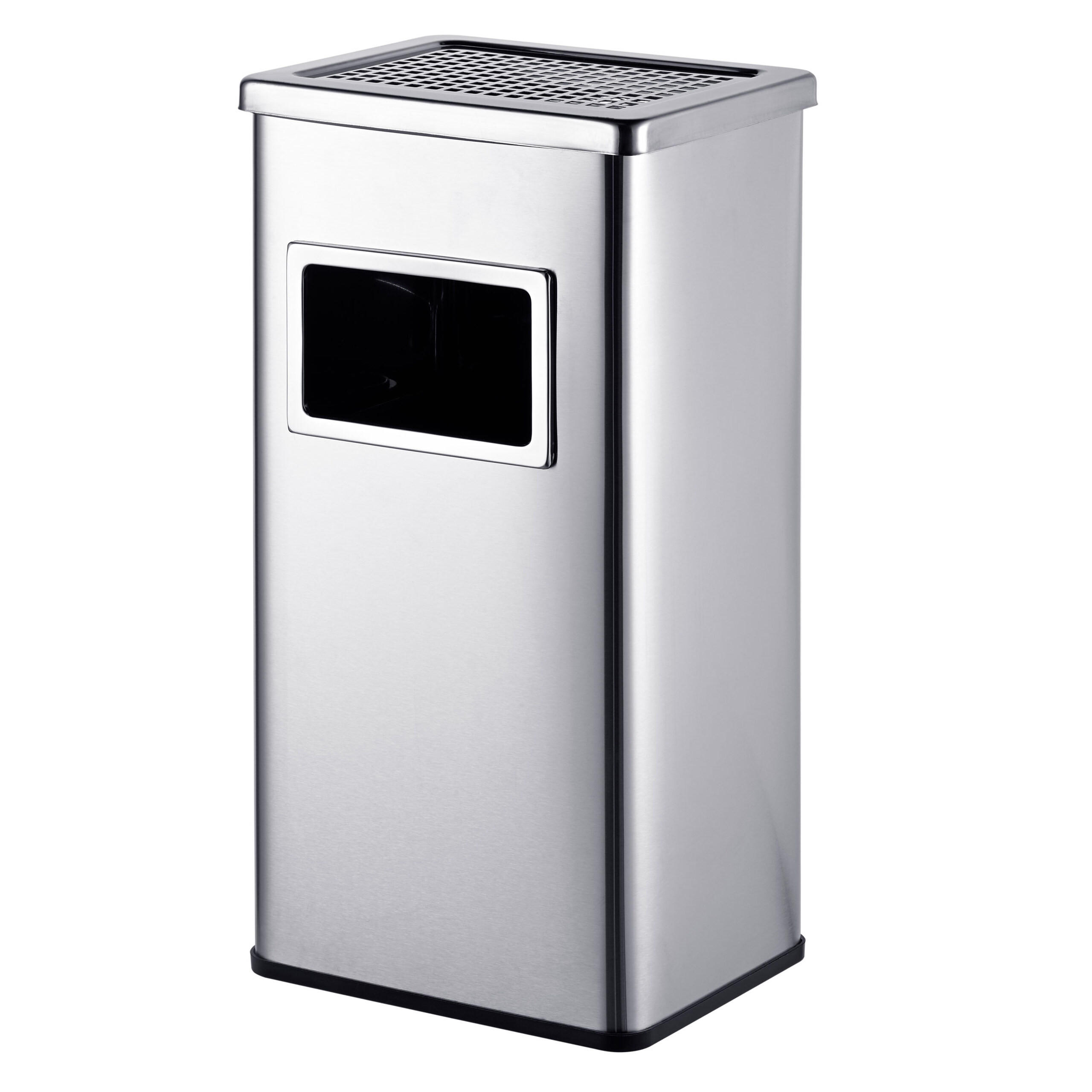 ASKFAT Silver rostfritt stål med papperskorg - Silverfärgad, Metall/Plast (30cm) - Relaxdays