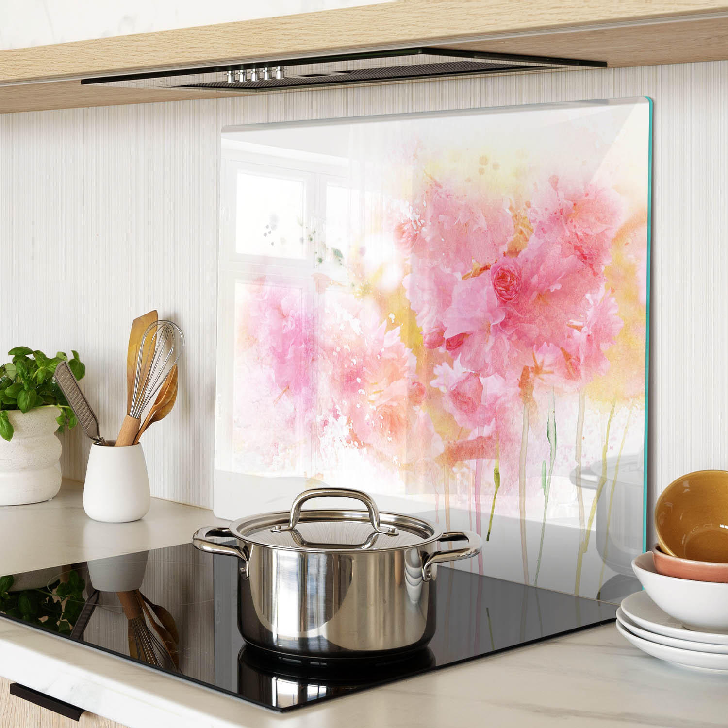 GLASPLATTE 60x52 cm Blumen - Gelb/Schwarz, Glas (60/0.4/52cm) - TULUP