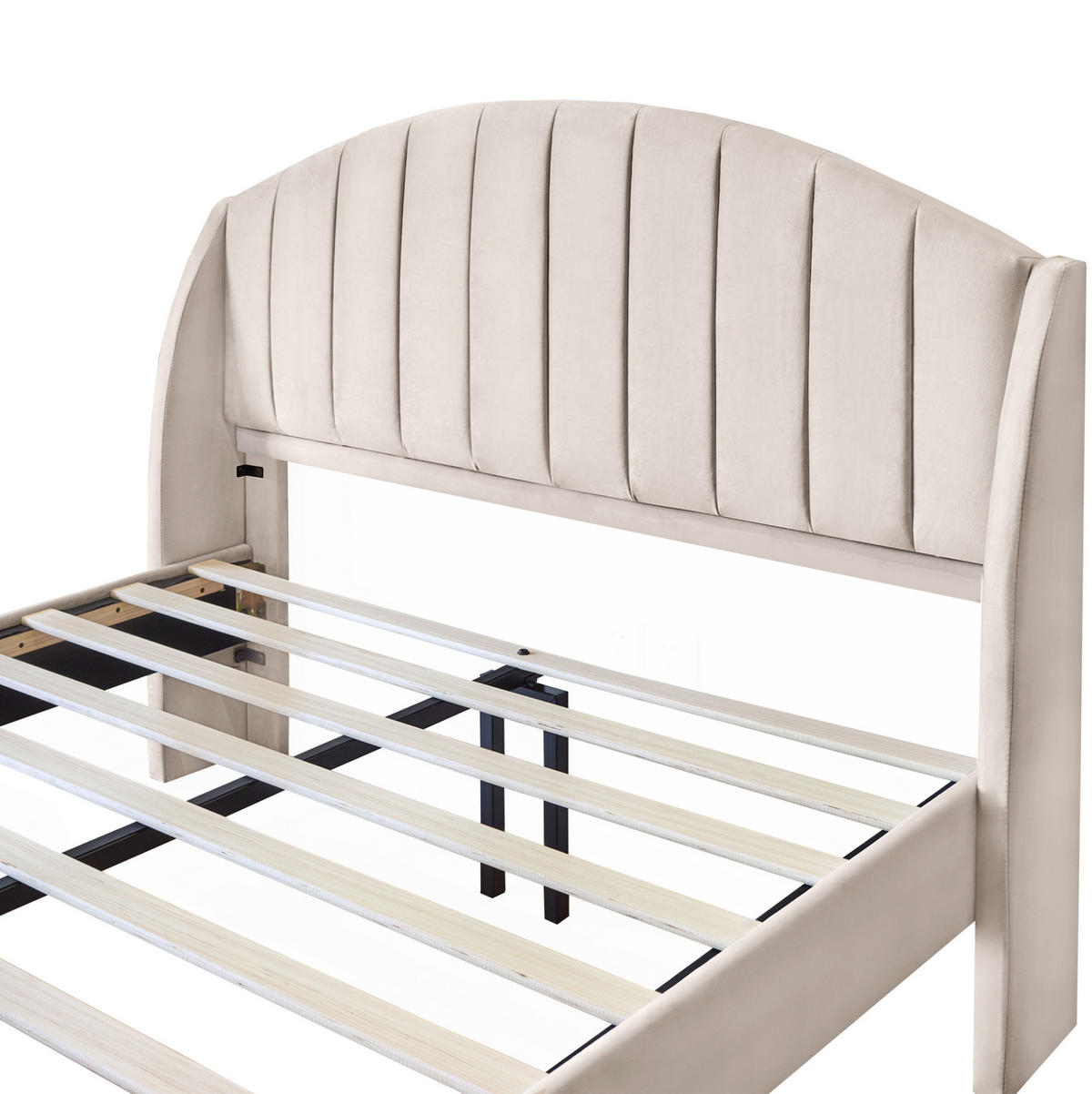 POLSTERBETT 160/200 cm Beige mit Lattenrost und Kopfteil - Beige, Textil (160/200cm) - OKWISH