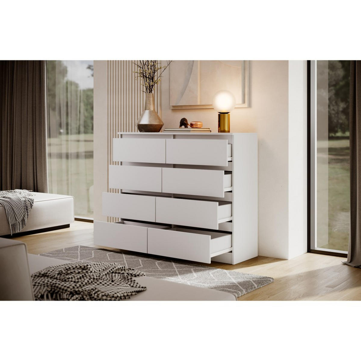 KOMMODE Lemon 120 cm mit acht Schubladen weiß matt - Weiß, Holzwerkstoff (120/101.5/39cm) - Beautysofa