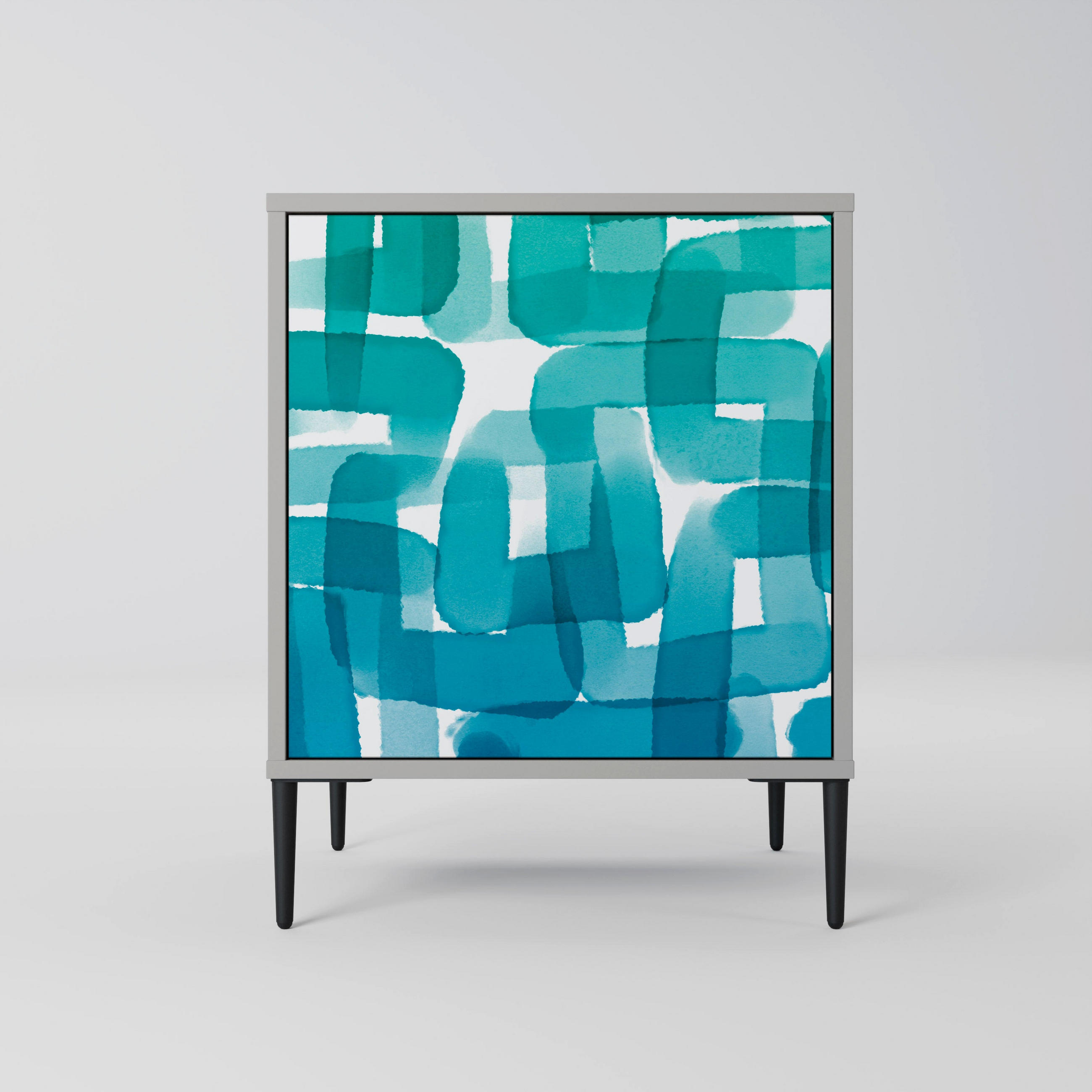 SIDEBOARD TURQUOISE RECTANGLES, Grau, 57,5x42x72,5 cm, Schwarze Metallfüße - Multicolor/Schwarz, Holzwerkstoff/Metall (57.5/72.5/42cm) - SpaceRebels