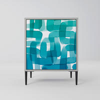 SIDEBOARD TURQUOISE RECTANGLES, Grau, 57,5x42x72,5 cm, Schwarze Metallfüße - Multicolor/Schwarz, Holzwerkstoff/Metall (57.5/72.5/42cm) - SpaceRebels