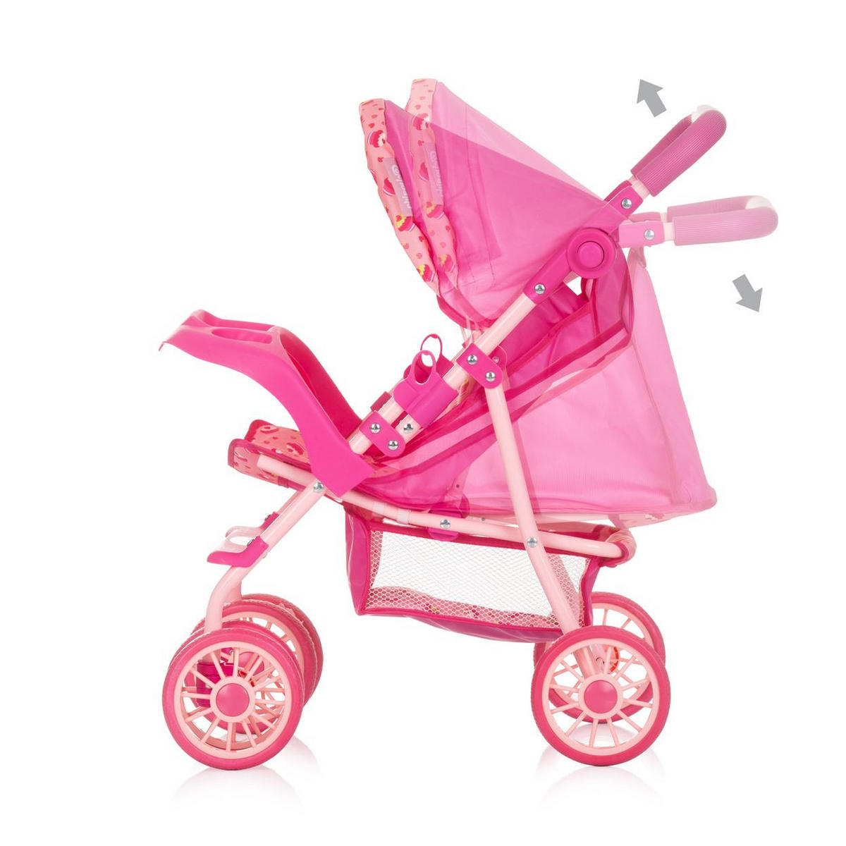 PUPPENWAGEN Dolly rosa Korb, Frontbügel, Fußstütze, Griff verstellbar, faltbar, ab 3 Jahren - Rosa, Metall (33/58/54cm) - Chipolino