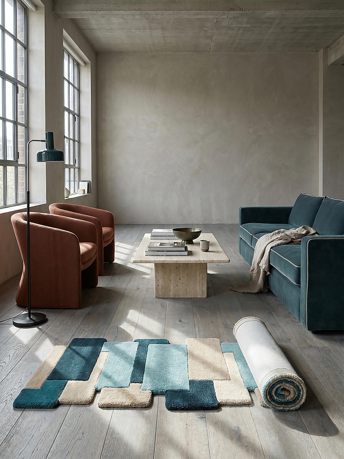 WOLLTEPPICH HALLEIN, geometrisch, Türkis, 60 x 230 cm - Blau, Textil (230/60cm) - KADIMA DESIGN