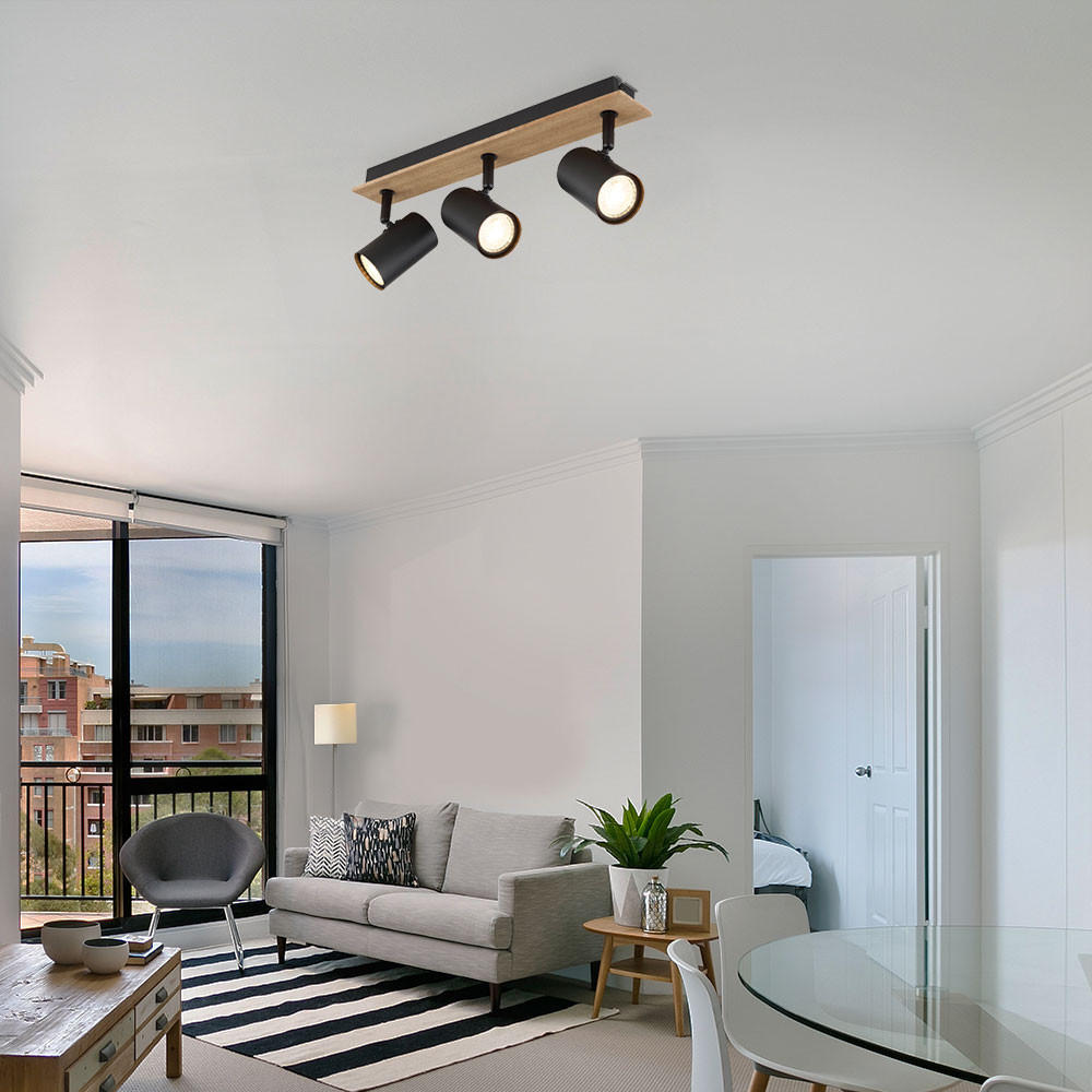 LED DECKENLEUCHTE Linca Holz Schwarz - Braun, Metall (41/6/15.2cm) - Globo Lighting