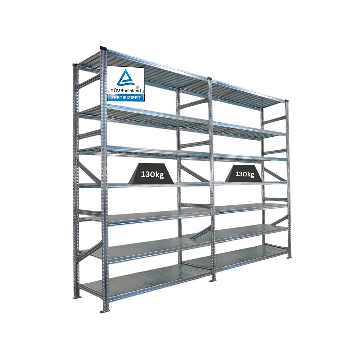 FACHBODENREGAL Proximo Stecksystem 250x300x60cm 7 Ebenen Beidseitig nutzbar Verzinkt - Silberfarben, Metall (300/250/60cm) - PROREGAL